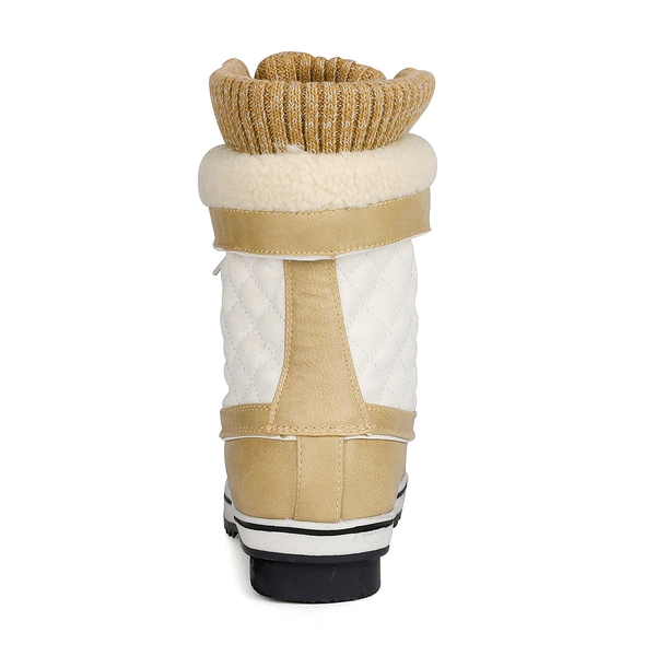 Mid Calf Lace Up Snow Boots - BEIGE WHITE - 4